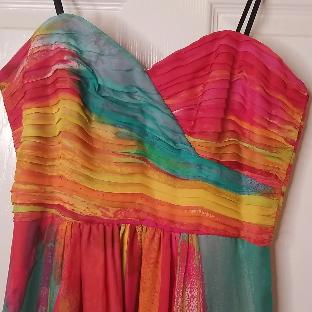 Laundry By Shelli Segal Multi Color Chiffon Strapless High Low Maxi Dress - Picture 3 of 13